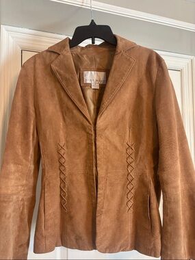 Nine West Cognac Suede Jacket with Laced Front Detail